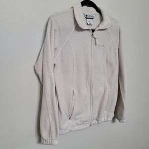 Columbia Women’s Medium White Fleece Zip Up Jacket Long Sleeve Outdoor GUC